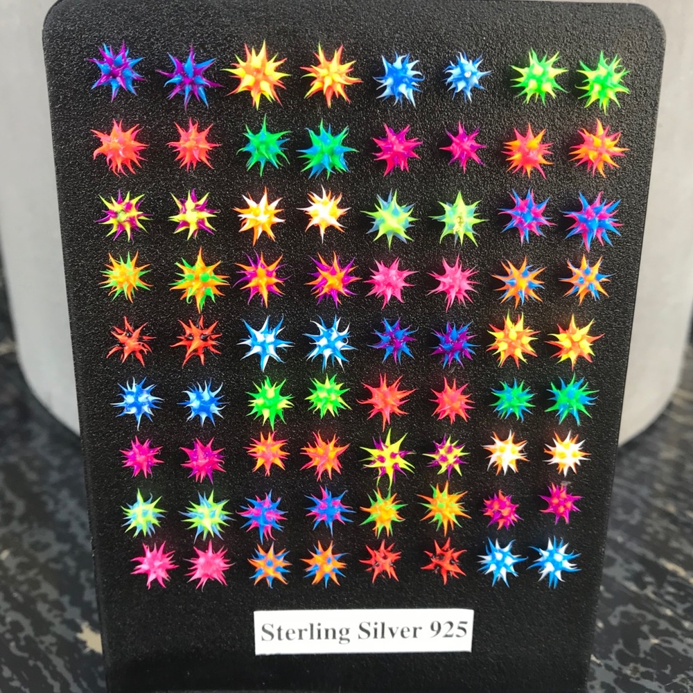 925 Sterling Silver neon earrings with display NEW